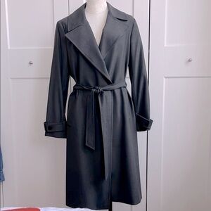 NWT THEORY WIDE LAPEL CHARCOAL HEATHER CLASSIC SOFT WOOL TRENCH COAT